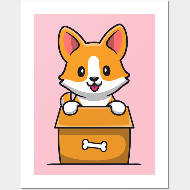 Cute Corgi Dog Playing In Box Wall Art by Catalyst Labs
